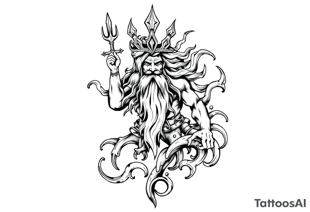 god of sea under water tattoo idea