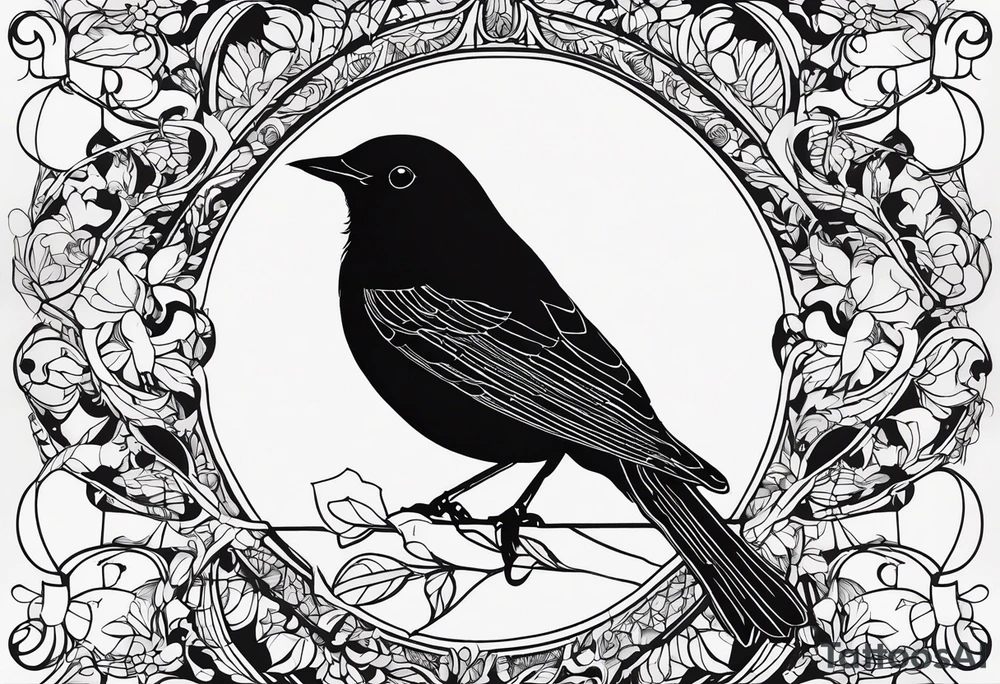 A black only blackbird outline with no extraneous details. Use the Beatles song blackbird for inspiration tattoo idea