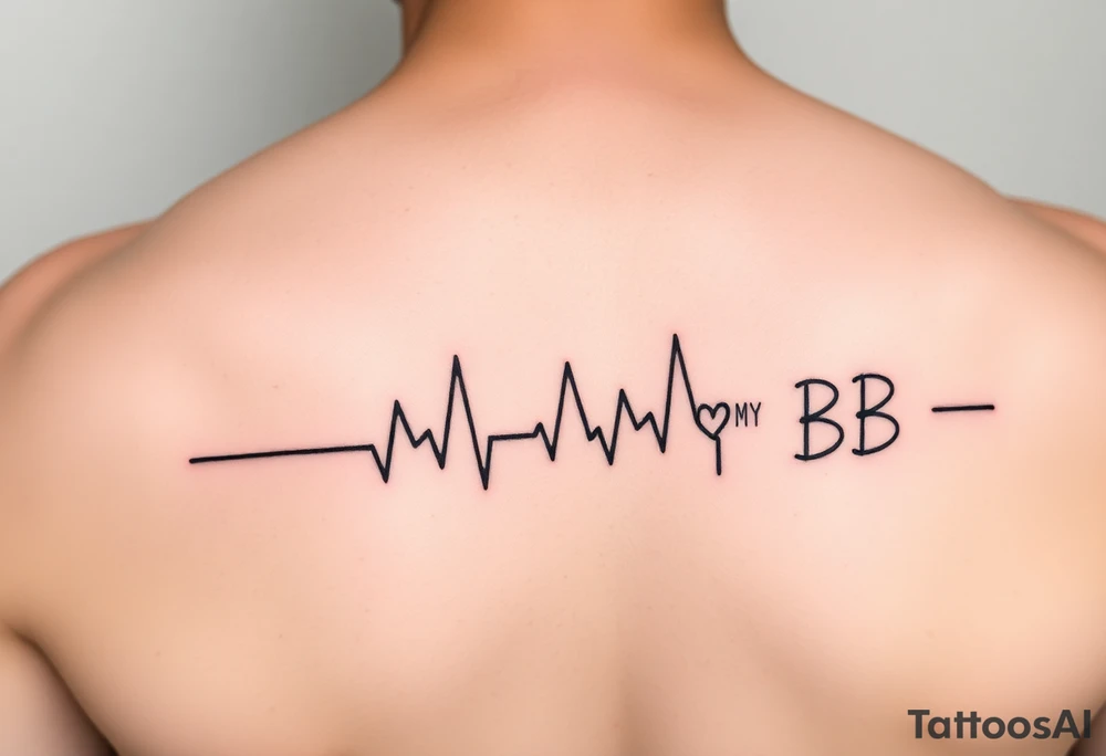 Ironman starting a heartbeat line, ending the words "MY BB tattoo idea