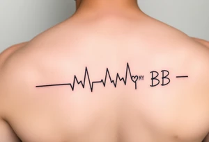 Ironman starting a heartbeat line, ending the words "MY BB tattoo idea