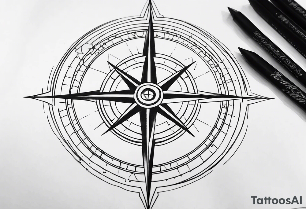 powerful majestic compass, close-up tattoo idea