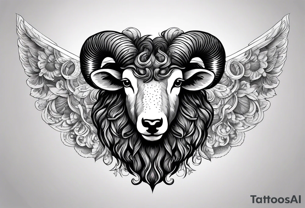 Black sheep with horns and angle wings for arm tattoo tattoo idea