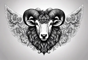 Black sheep with horns and angle wings for arm tattoo tattoo idea