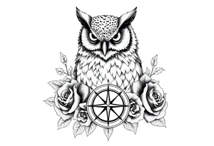 an owl,compass,roses, tattoo idea