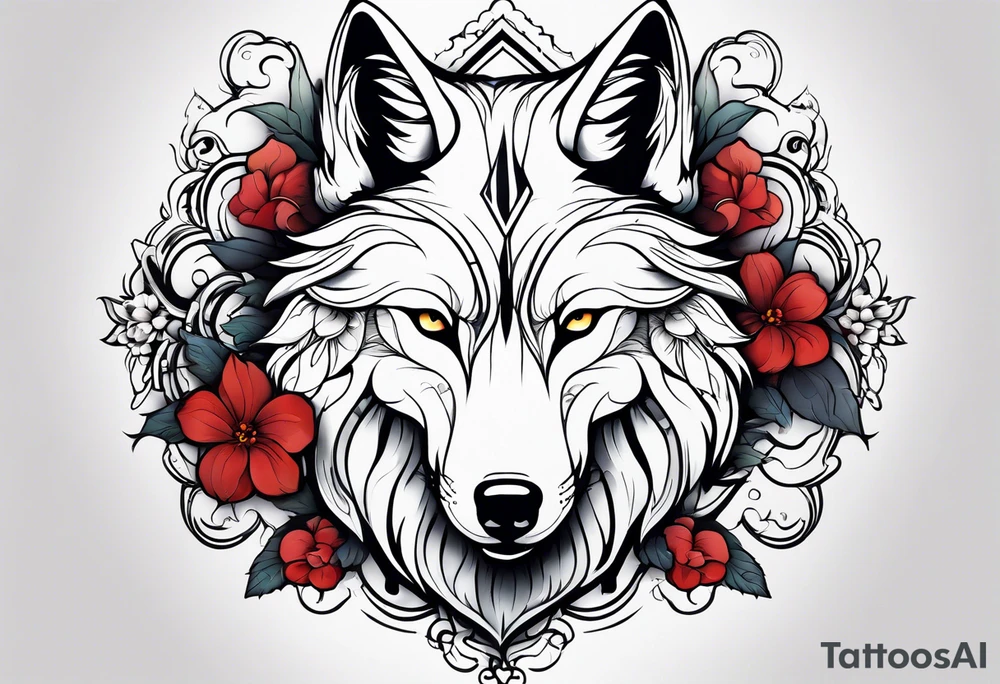 Wolf, flower, cross tattoo idea
