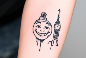 Smile face sad face happy face with clock tower tattoo idea