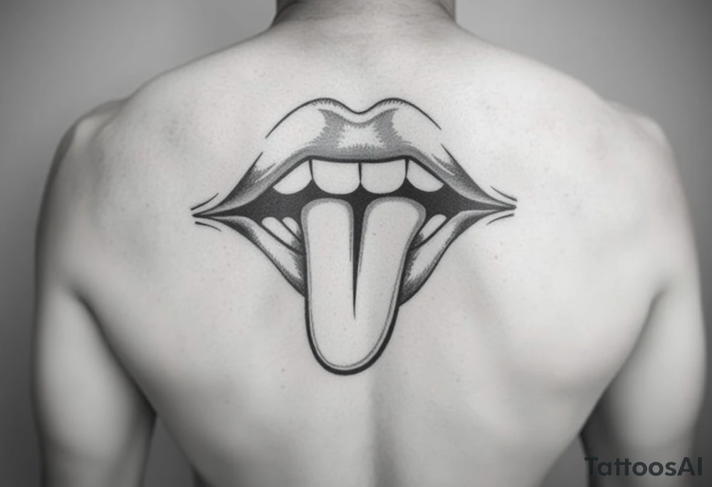 Make me a tattoo of a set of lips with a tongue coming out and a sexy woman sliding down the tongue tattoo idea