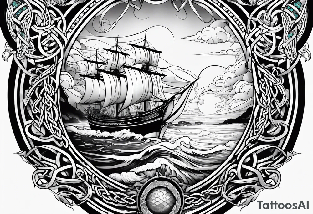 Celtic nautical scene, forearm, half sleeve tattoo idea