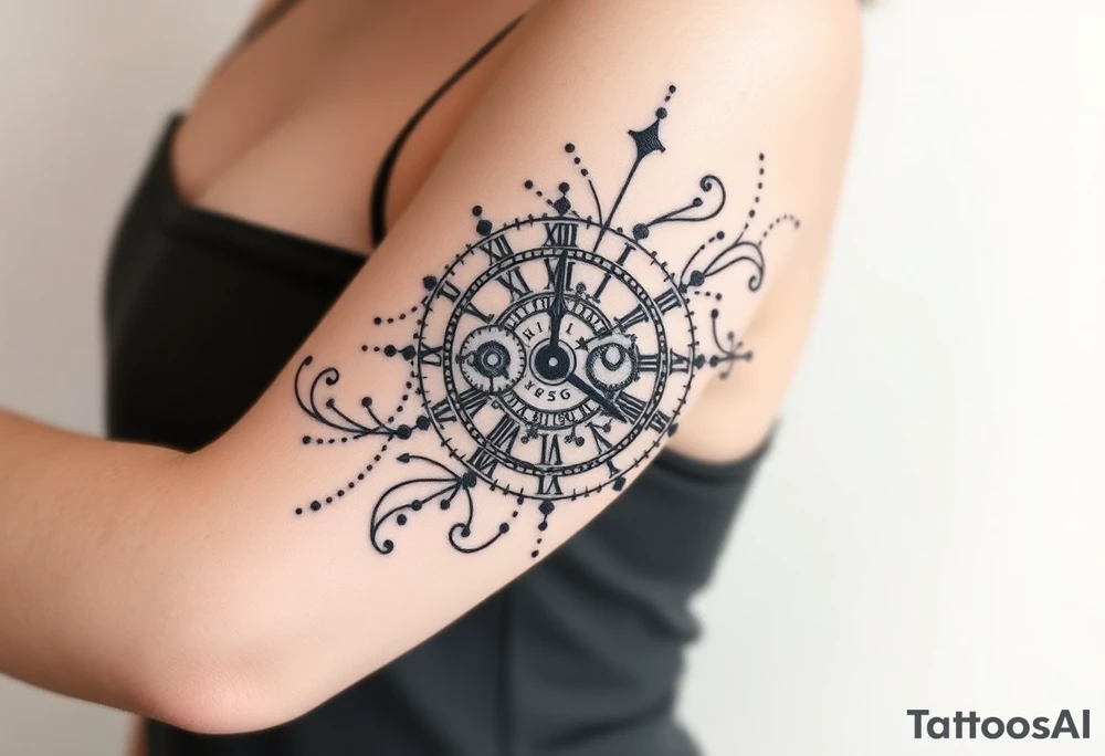 vintage roman numerals within ornate clockwork mechanism tattoo idea