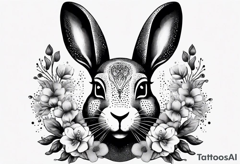 Rabbit head and flowers tattoo idea