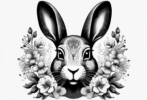 Rabbit head and flowers tattoo idea