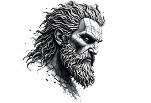 Hades forward facing stone portrait Greek mythology tattoo idea