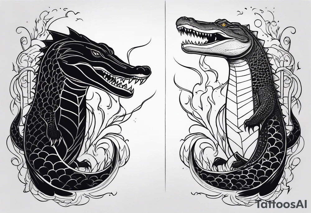 Make an arm sleeve with lightning bolt and alligators tattoo idea