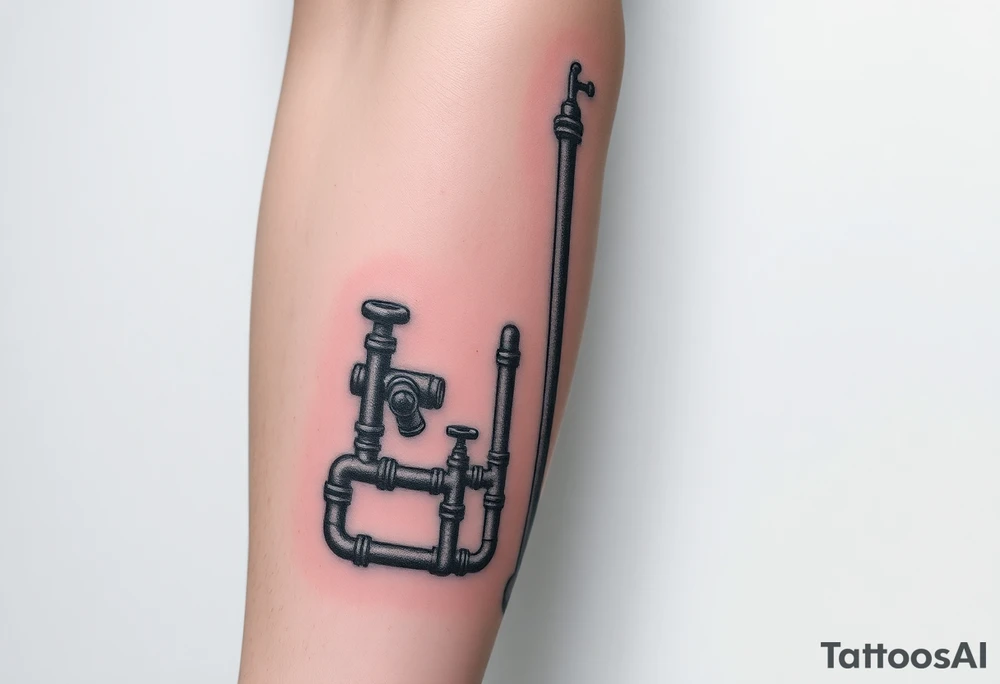 extremely detailed system of plumbing pipes vertical ending with a fade off tattoo idea