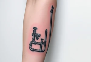 extremely detailed system of plumbing pipes vertical ending with a fade off tattoo idea