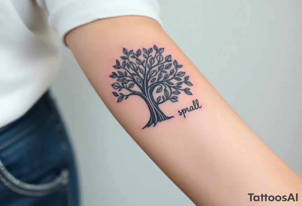 Fibonacci spiral shell inside of tree full of lots of leaves tattoo idea