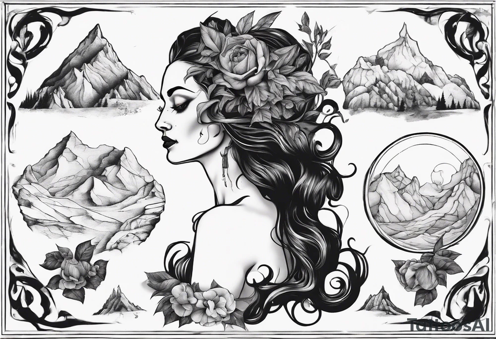 Persephone with mountains tattoo idea