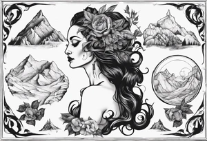Persephone with mountains tattoo idea