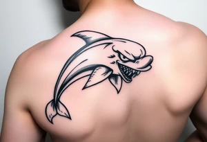 Cartoon dolphin with a evil face tattoo idea