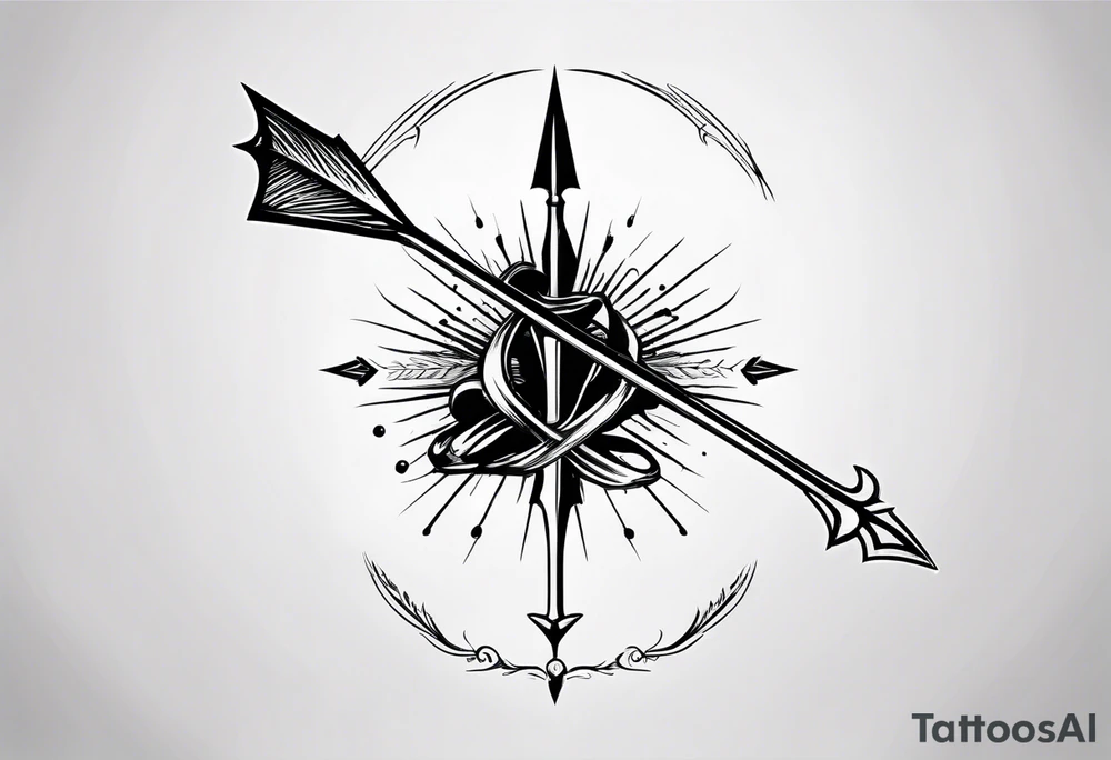 an arrow with only one drip of blood on the tip of it simple line art tattoo idea