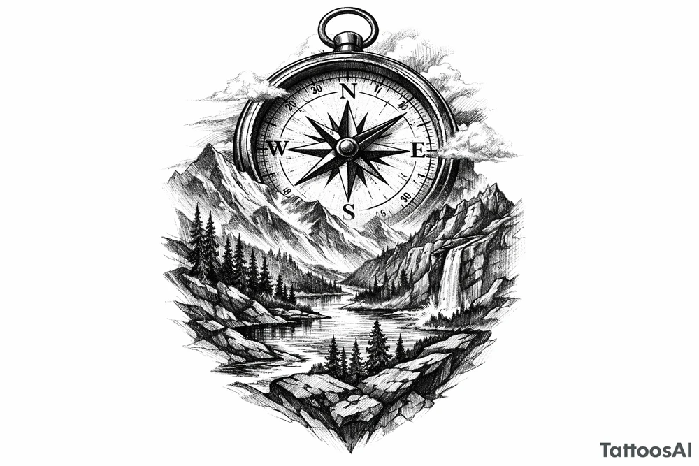 a compass,landscape tattoo idea