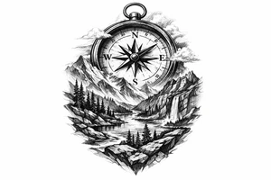 a compass,landscape tattoo idea
