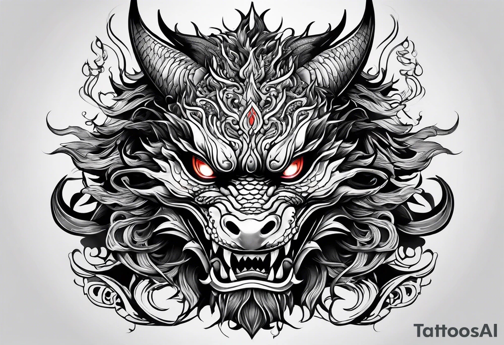 dragon mask fire tattoo idea