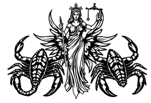 The figure of Lady Justice next to two Scorpions tattoo idea