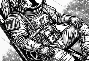 An astronaut doing a bench press exercise tattoo idea