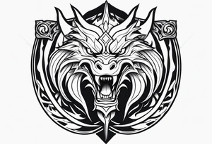 Valhalla sword shield dragon head muscle tattoo idea