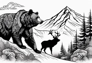 Bear in the mountains, hunting elk and deer tattoo idea