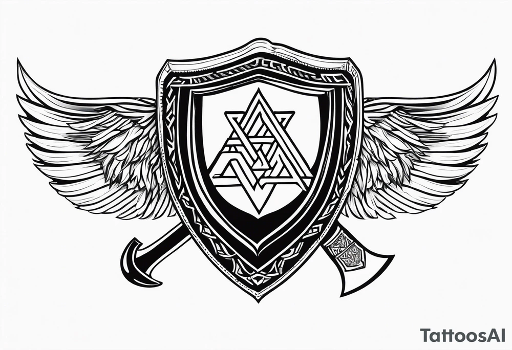 Valhalla shield sword axe Valknut tattoo idea