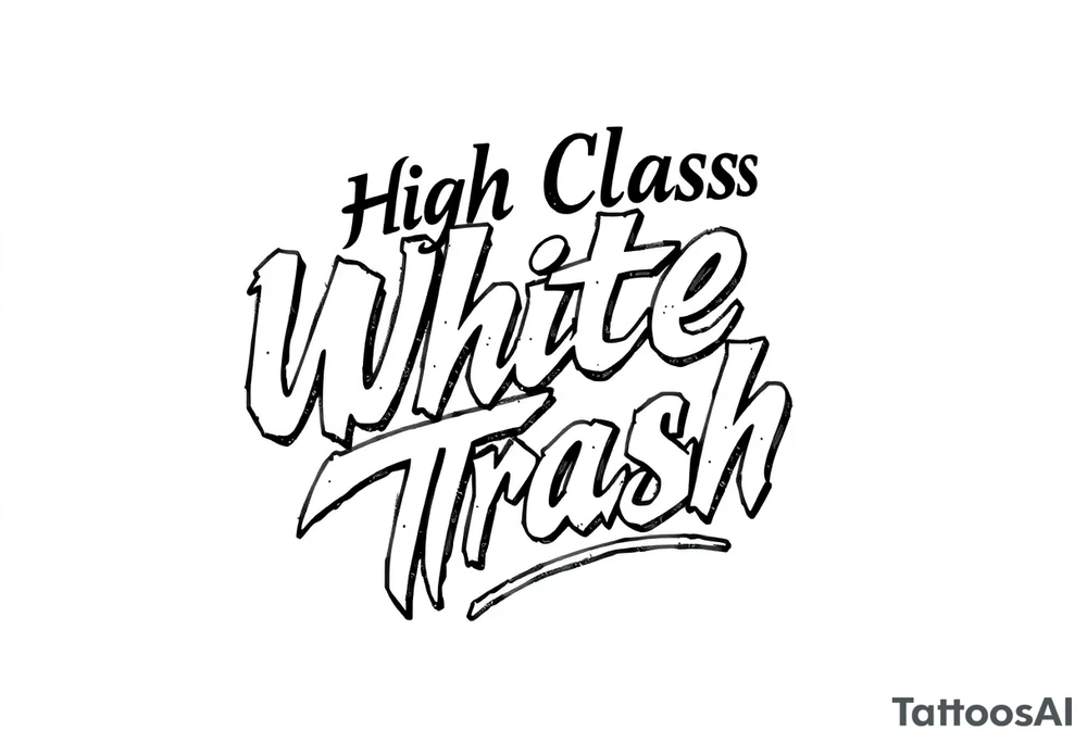 Script tattoo in fancy lettering of High Class White Trash tattoo idea