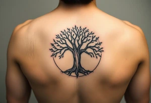 tree of life with circle. names Jai , Phoebe, Imogen, Matilda in the circle tattoo idea