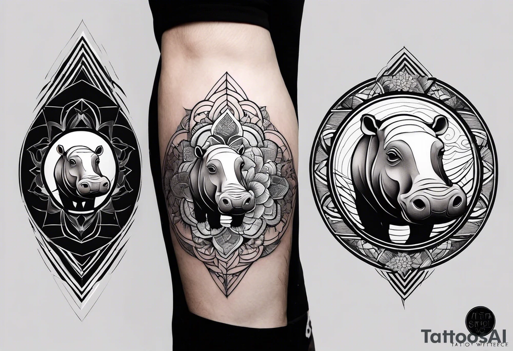 Very asymmetrical, +geometric pattern, with realistic full moon, with seeious looking hippo, +zen feel, + Buddhism touch, +tribal, +geometric
with wintersweet flower bud, +portrait orientation, +inkart touch, tattoo idea