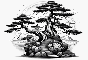 Seven stairs leading to bonsai tree tattoo idea