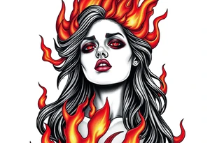 Evil young woman in the flame tattoo idea