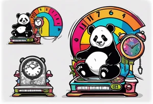 panda on a scale displaying 7.11 lbs and a digital clock showing 1:17 tattoo idea