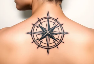 Traditional compass rose with no outline, antique bronze colors, for left side of female's neck tattoo idea