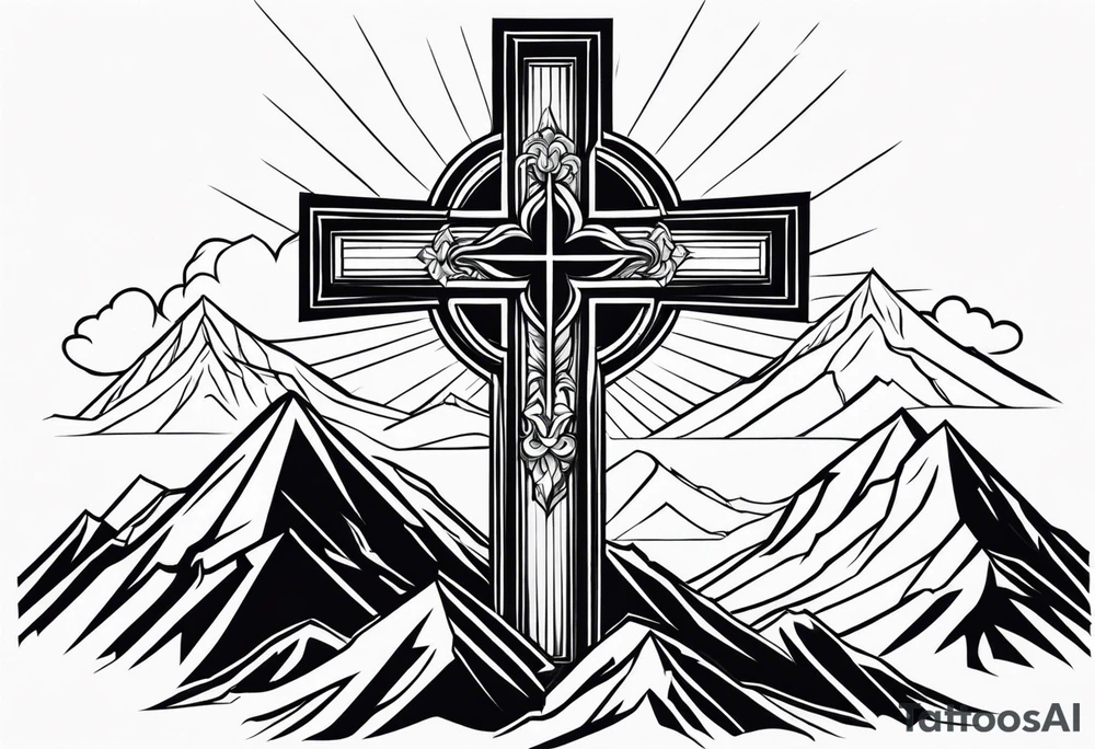 Cross on top if a mountain tattoo idea