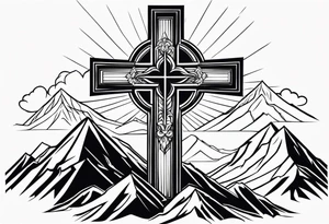 Cross on top if a mountain tattoo idea