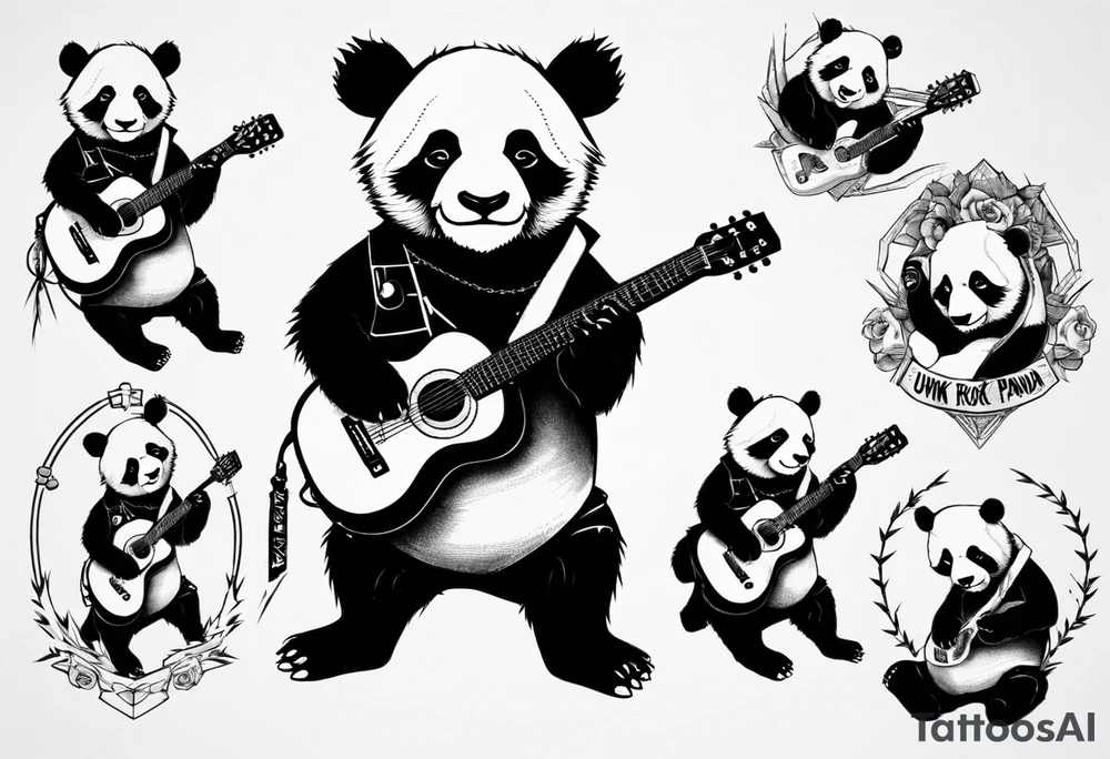 Punk Rock Panda playing guitar tattoo idea