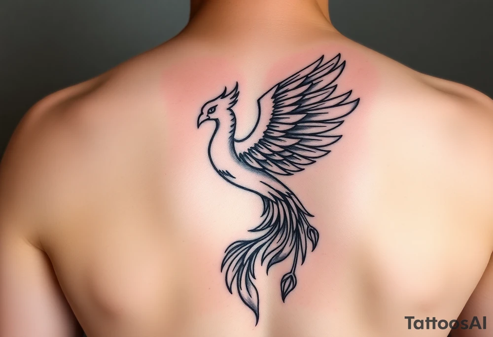 magnificent phoenix rising from golden flames with trailing embers tattoo idea