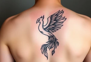 magnificent phoenix rising from golden flames with trailing embers tattoo idea