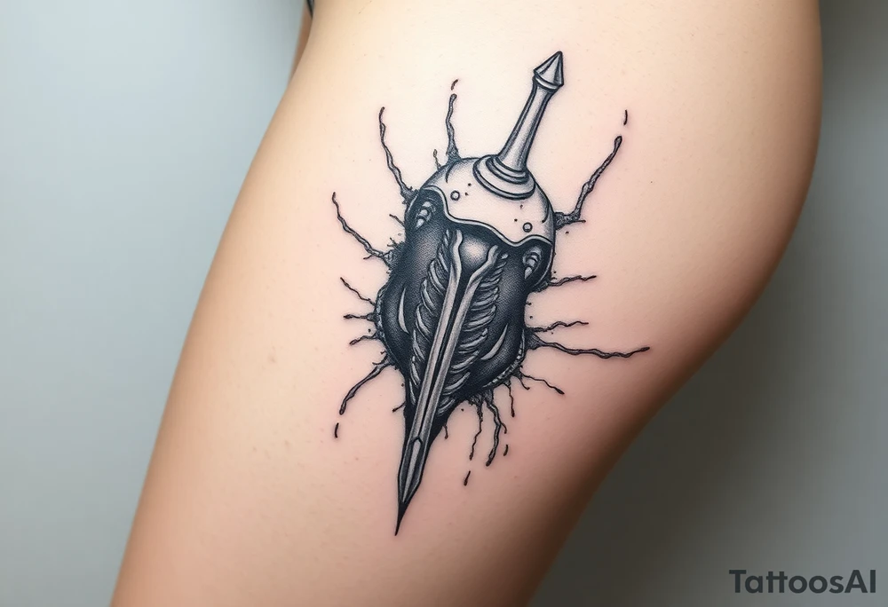 A big slash wound revealing a robotic bone under the skin tattoo idea