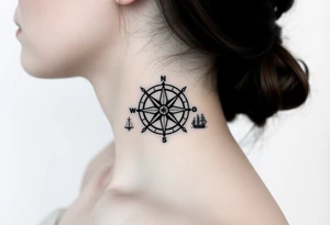 antique compass rose overlaid on weathered world map with sailing ships tattoo idea