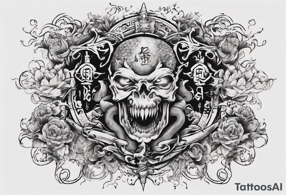 I want chest tattoo for men in japanese style . Tattoo may include some symbols from these themes : gemini , snake,compas,travel, born 1989, thailand, ukraine , listen tattoo idea