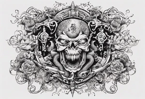 I want chest tattoo for men in japanese style . Tattoo may include some symbols from these themes : gemini , snake,compas,travel, born 1989, thailand, ukraine , listen tattoo idea