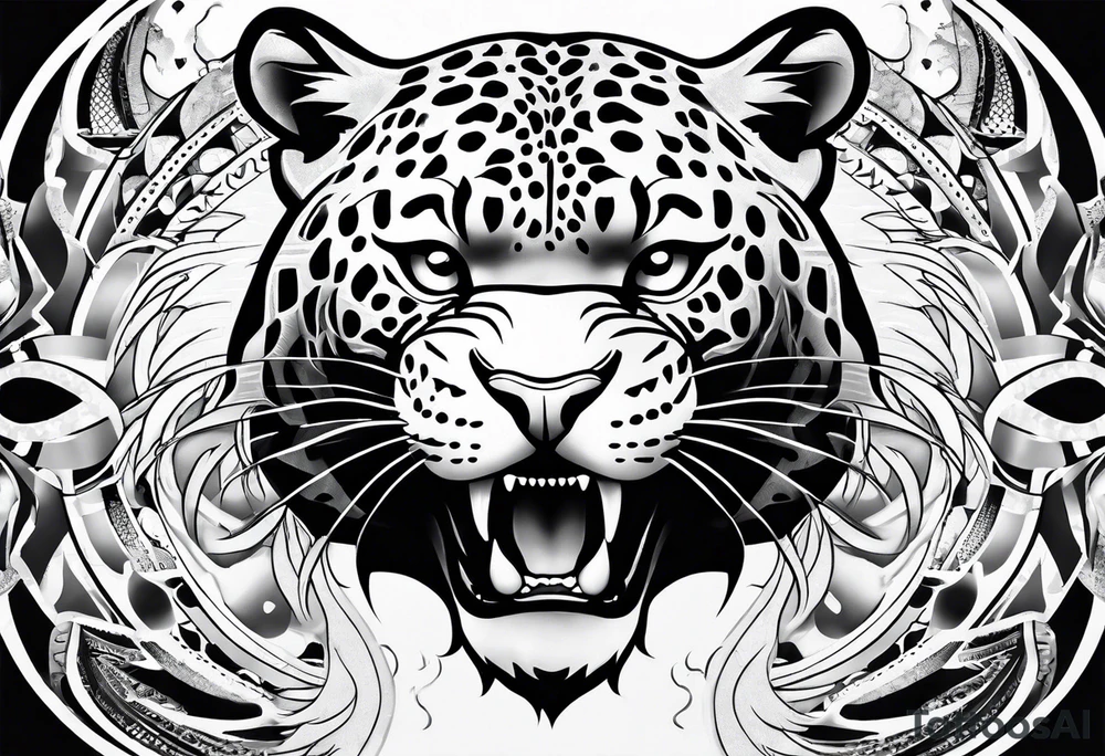Jaguar tattoo running, top view tattoo idea