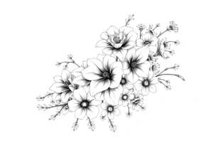Arm and shoulder tattoo including roses, Lilly’s, daisys and small flowers tattoo idea